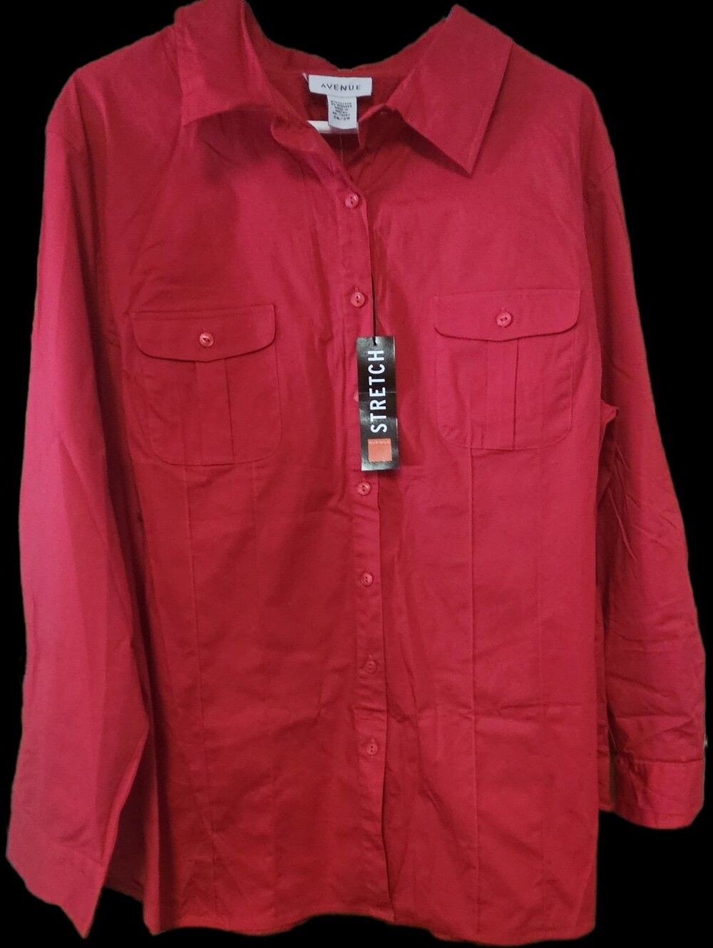 Avenue Woman's Bright Red Stretch Casual Button-Down Shirt Size 26/28 NWT